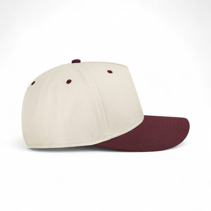Right side view of Legacy HTA custom hat in stone and maroon