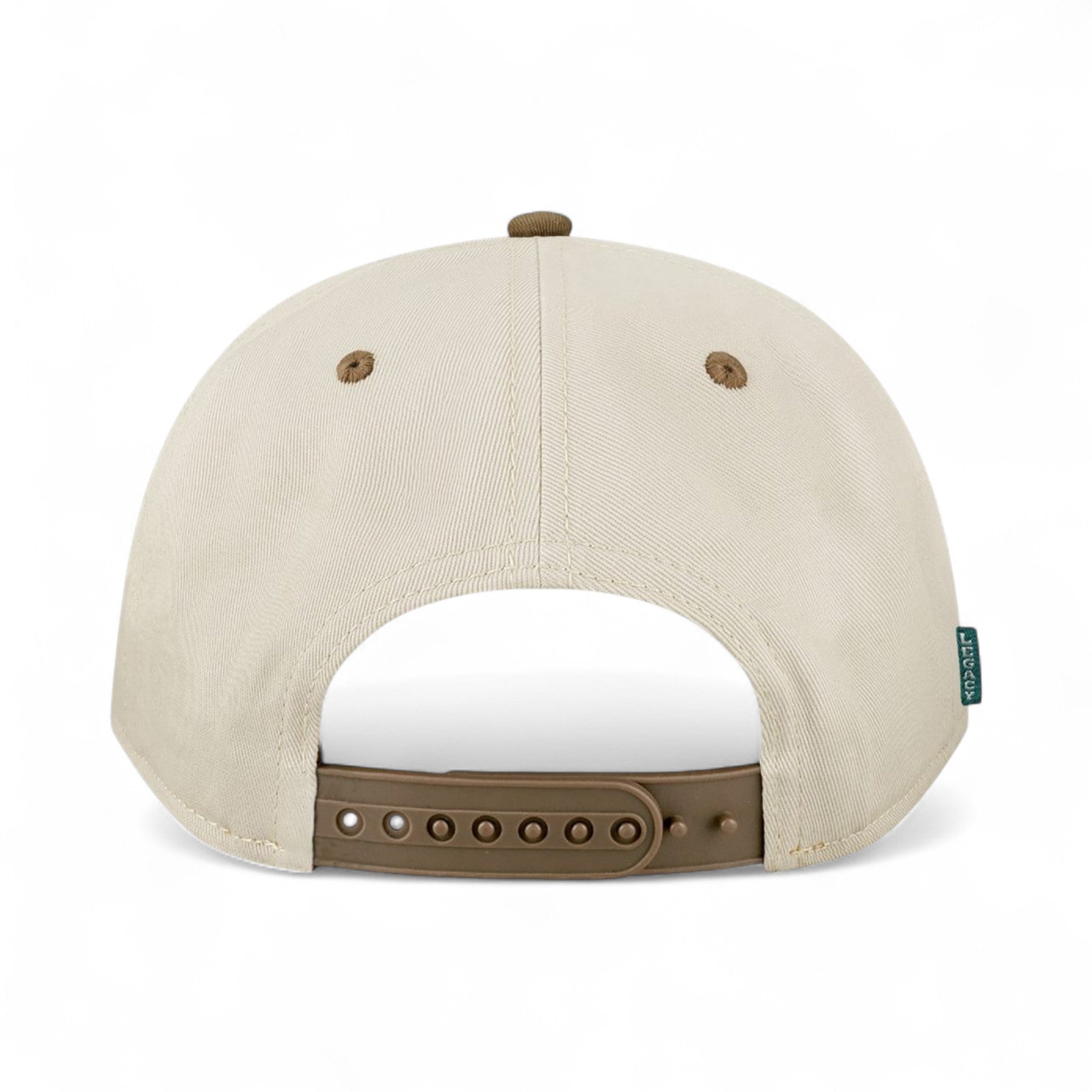 Back view of Legacy HTA custom hat in stone and brown