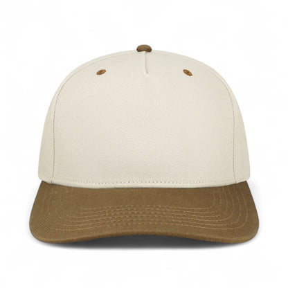 Front view of Legacy HTA custom hat in stone and brown