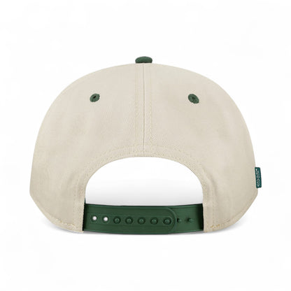 Back view of Legacy HTA custom hat in stone and dark green