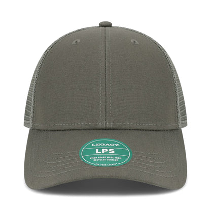 Front view of LEGACY LPS custom hat in dark grey and dark grey