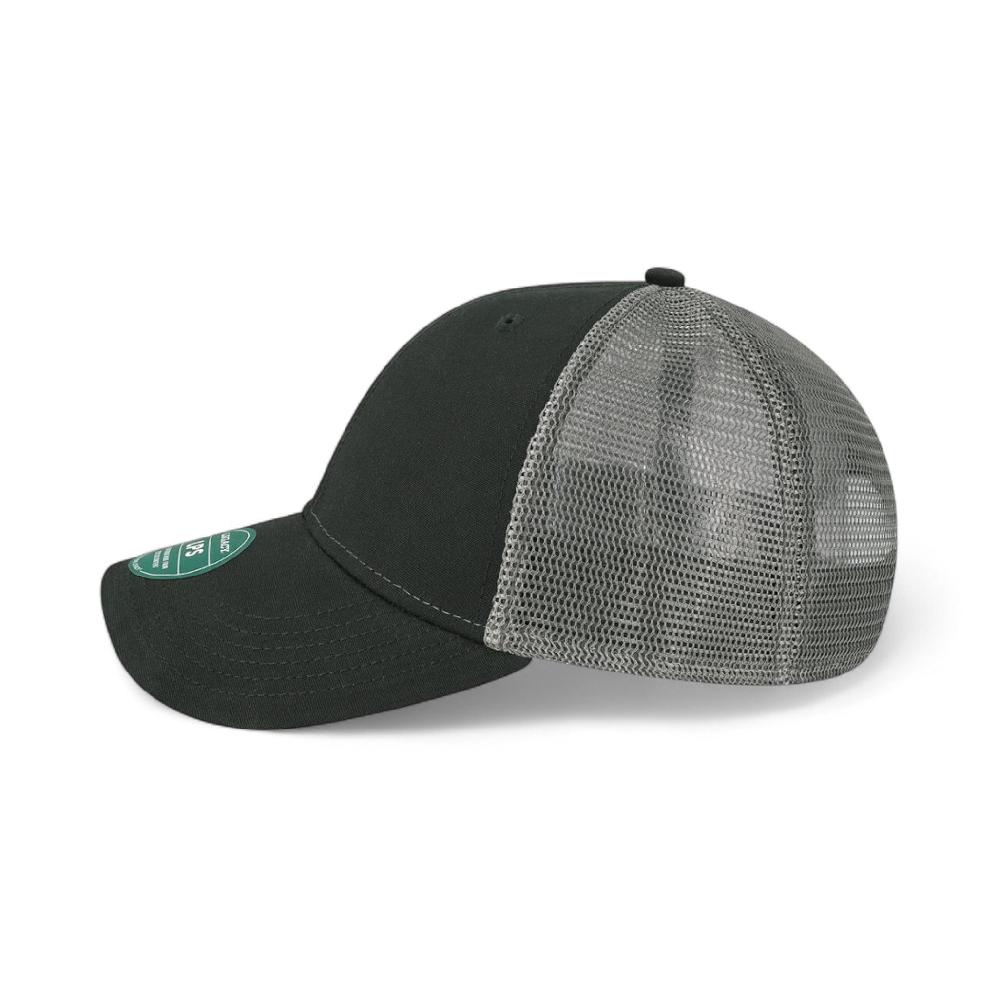 Left side view of Legacy LPS custom hat in black and dark grey