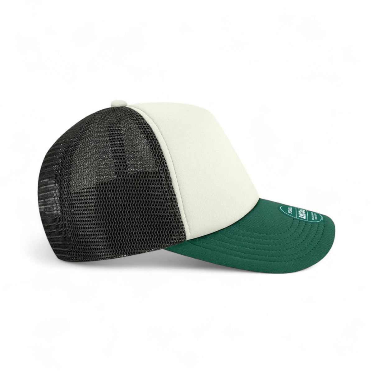 Right side view of Legacy LTA custom hat in cream, green and black