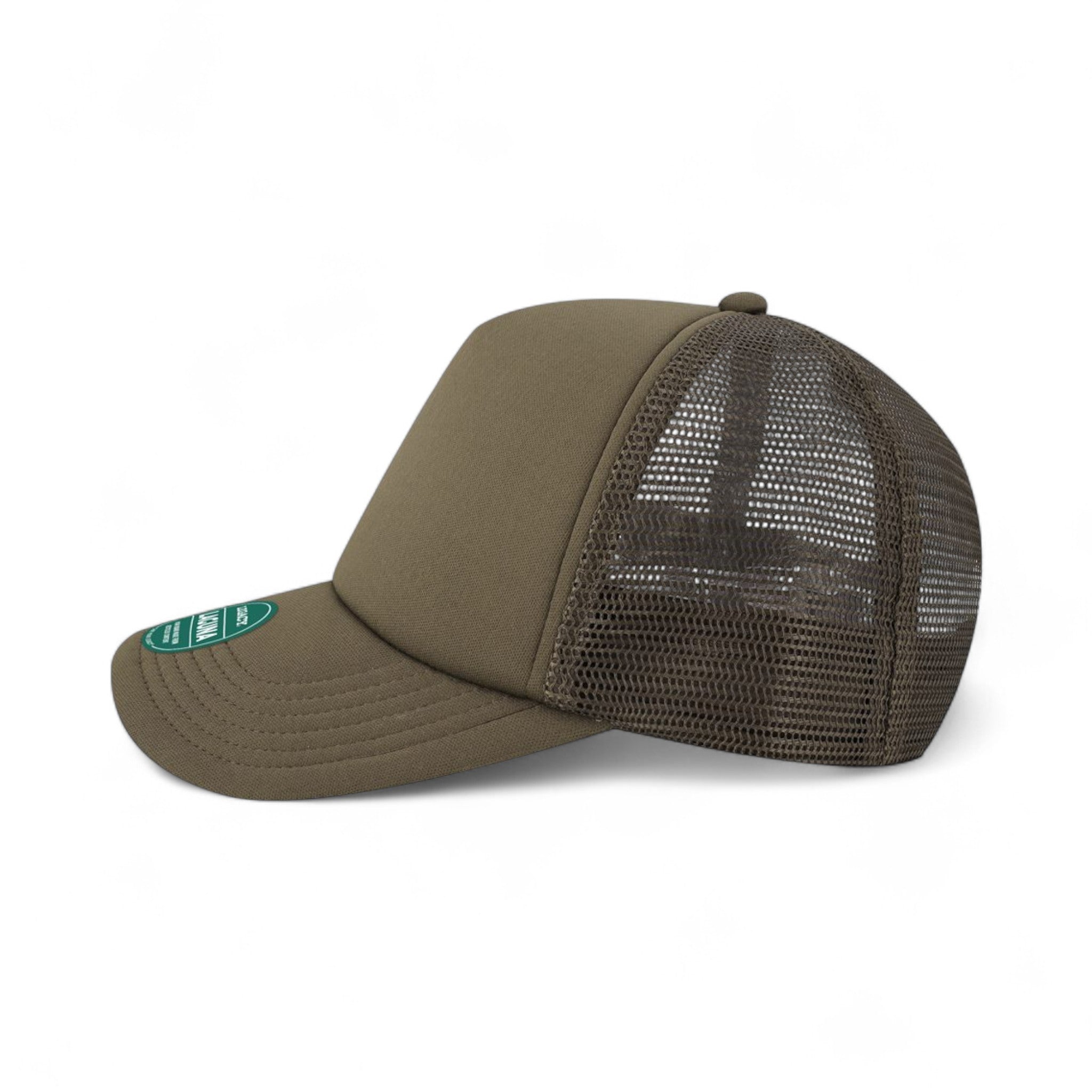 Left side view of Legacy LTA custom hat in brown