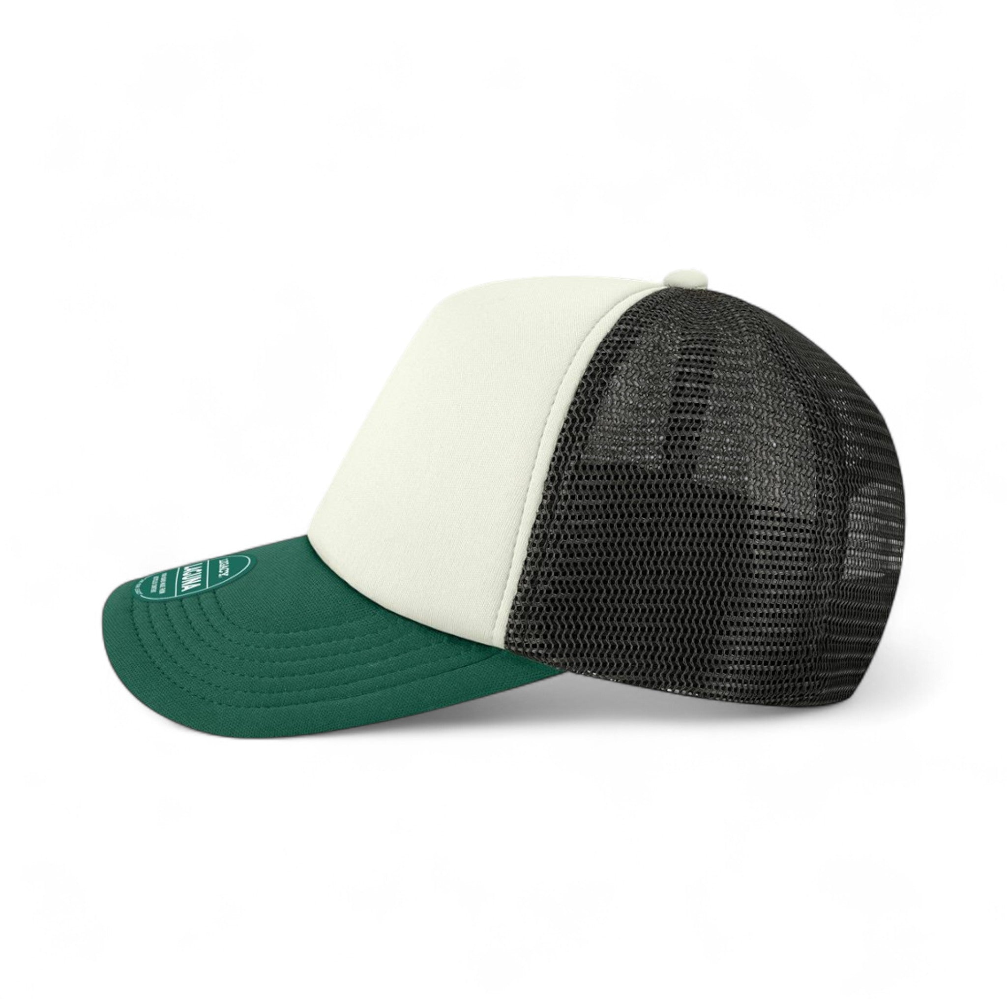 Left side view of Legacy LTA custom hat in cream, green and black