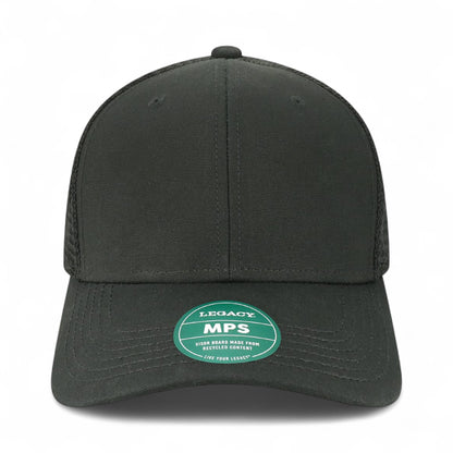 Front view of LEGACY MPS custom hat in black and black