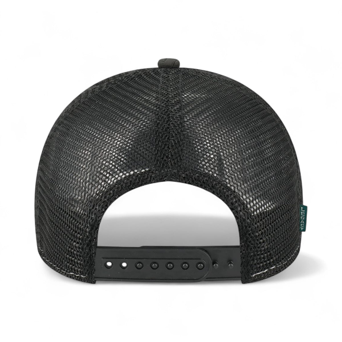 Back view of LEGACY MPS custom hat in black z - quilted