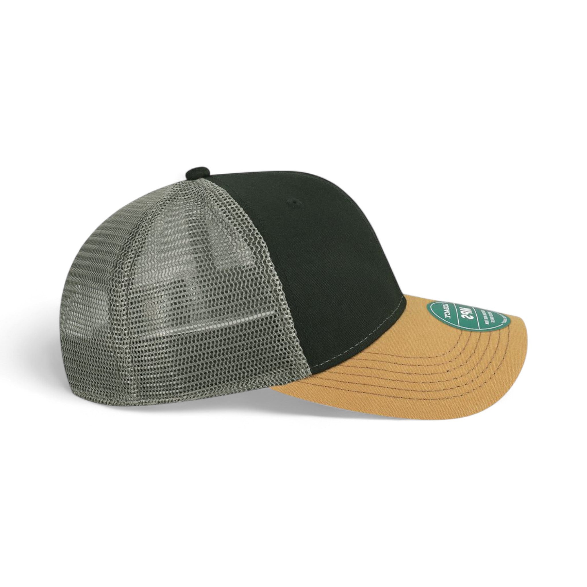 Right side view of Legacy MPS custom hat in black, caramel and dark grey