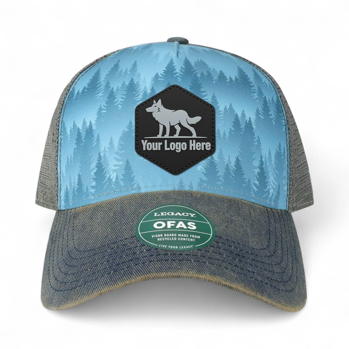 PVC patch preview of Legacy OFAFP custom hat in blue pines
