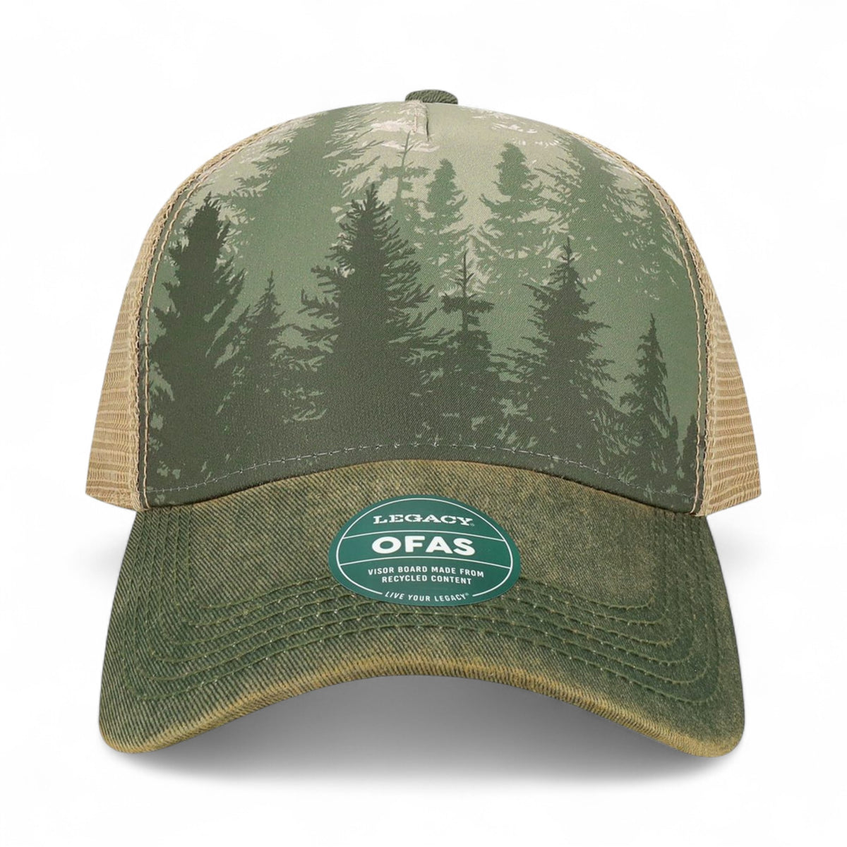 Front view of Legacy OFAFP custom hat in deep forest