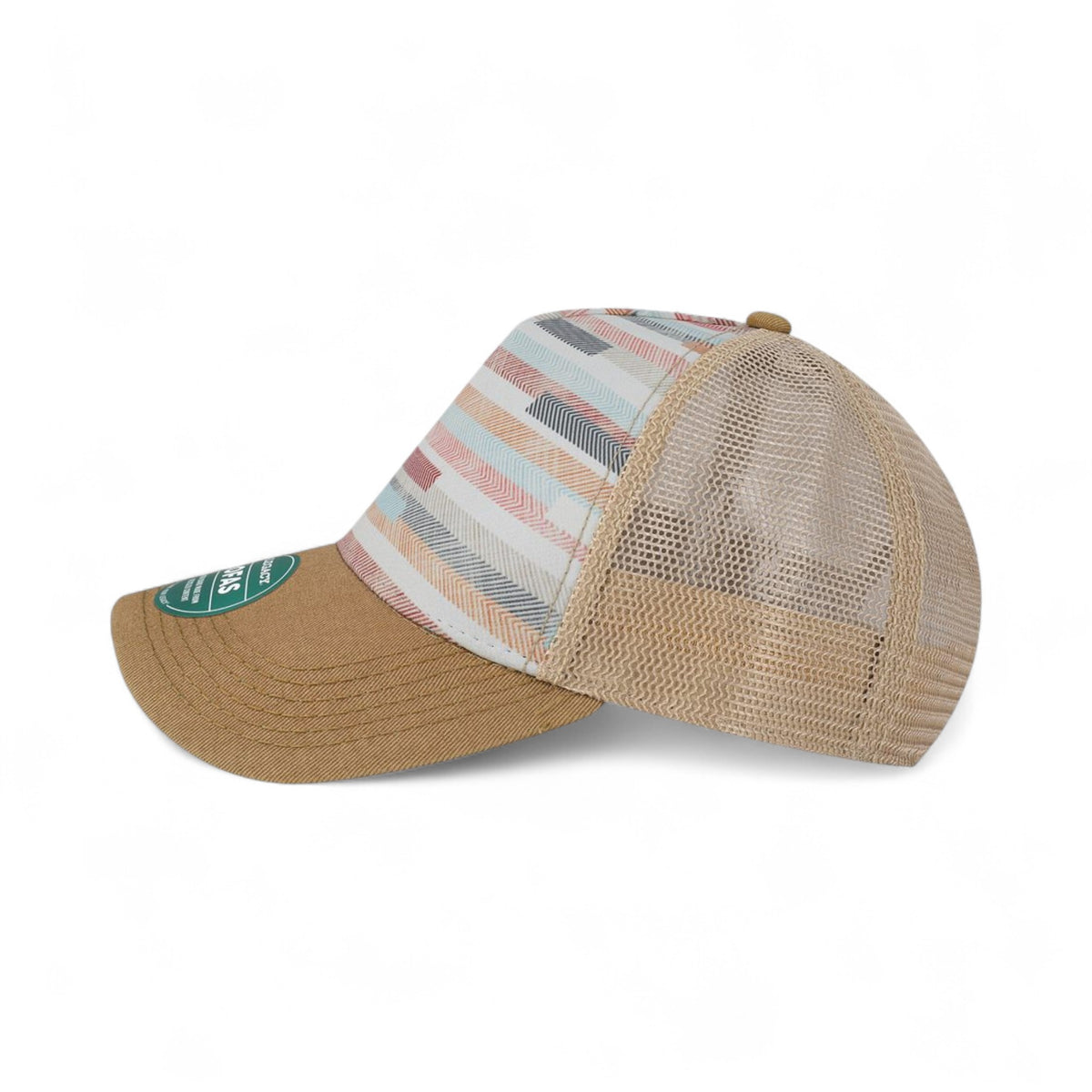 Left side view of Legacy OFAFP custom hat in fabric stripes