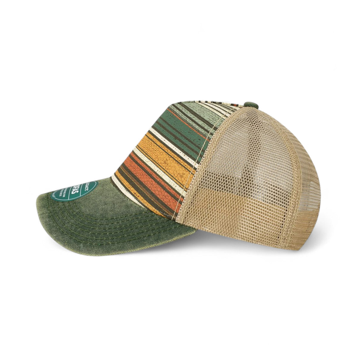 Left side view of Legacy OFAFP custom hat in green stripe