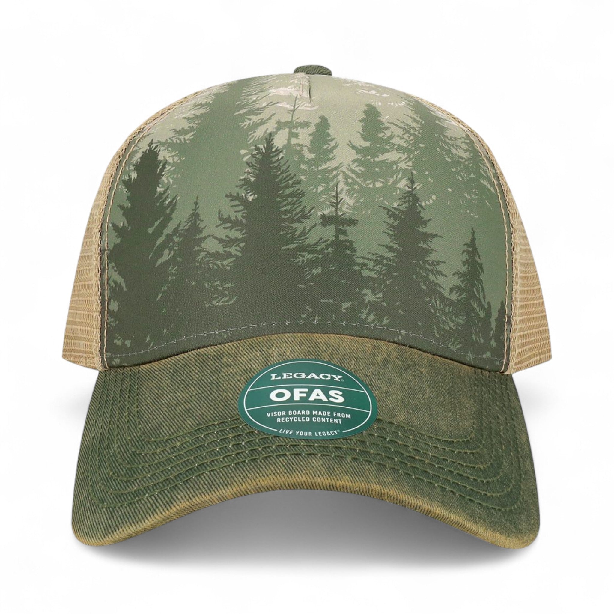 Front view of Legacy OFAFP custom hat in deep forest