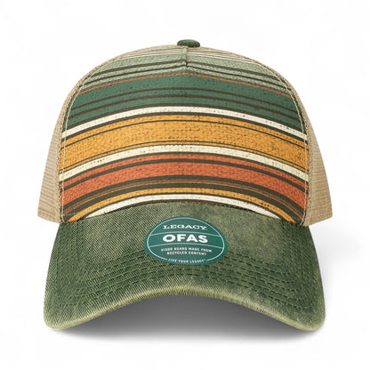 Front view of Legacy OFAFP custom hat in green stripe