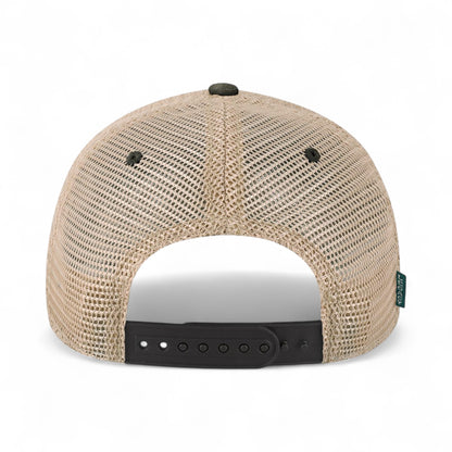 Back view of LEGACY OFAY custom hat in black and khaki