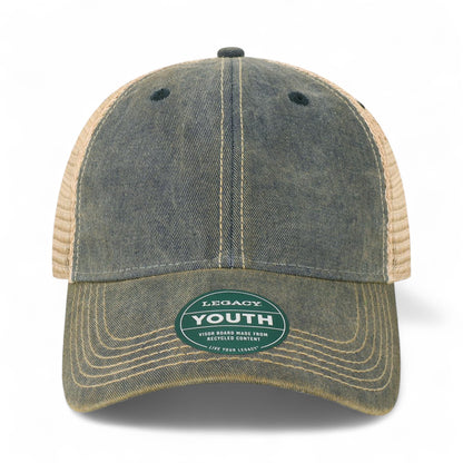 Front view of LEGACY OFAY custom hat in navy and khaki