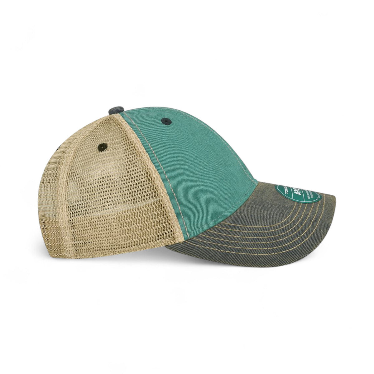 Right side view of Legacy OFA custom hat in aqua blue and navy