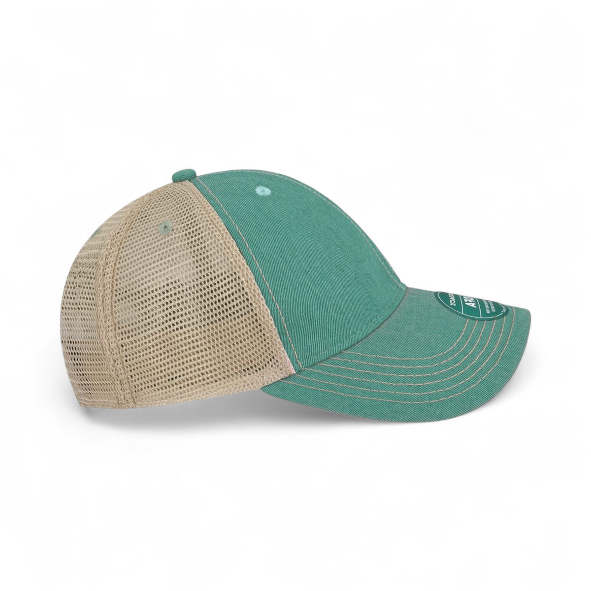 Right side view of Legacy OFA custom hat in aqua and khaki