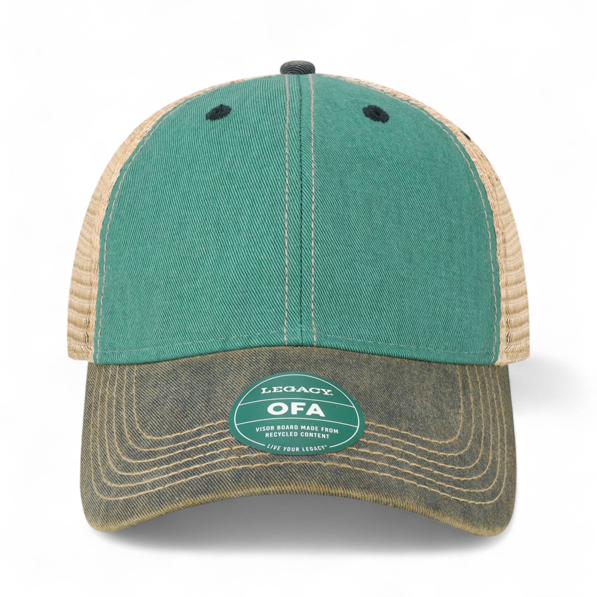 Front view of Legacy OFA custom hat in aqua blue and navy