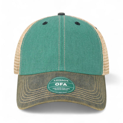 Front view of Legacy OFA custom hat in aqua blue and navy