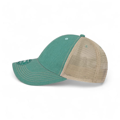 Left side view of Legacy OFA custom hat in aqua and khaki