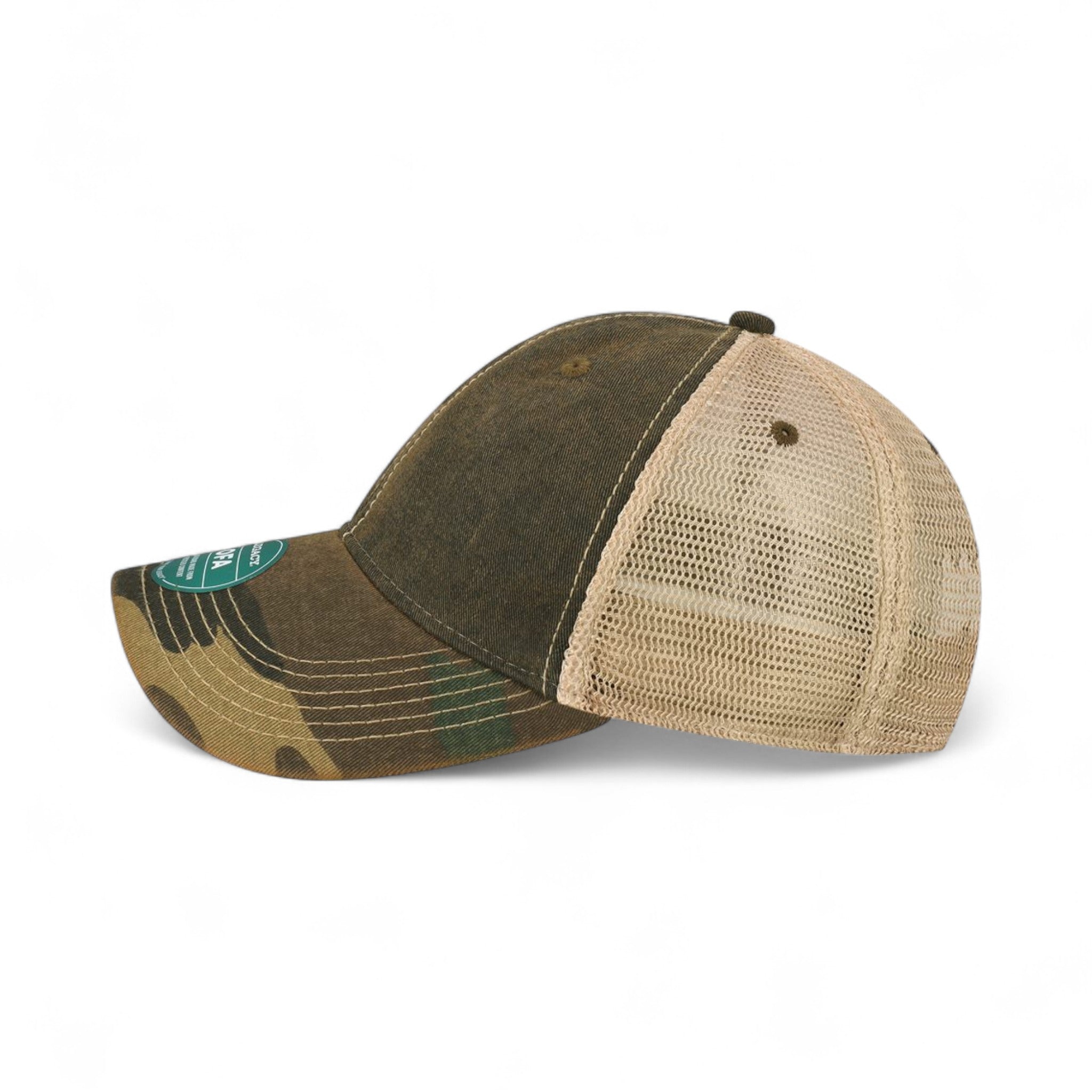 Left side view of Legacy OFA custom hat in black, army camo and khaki