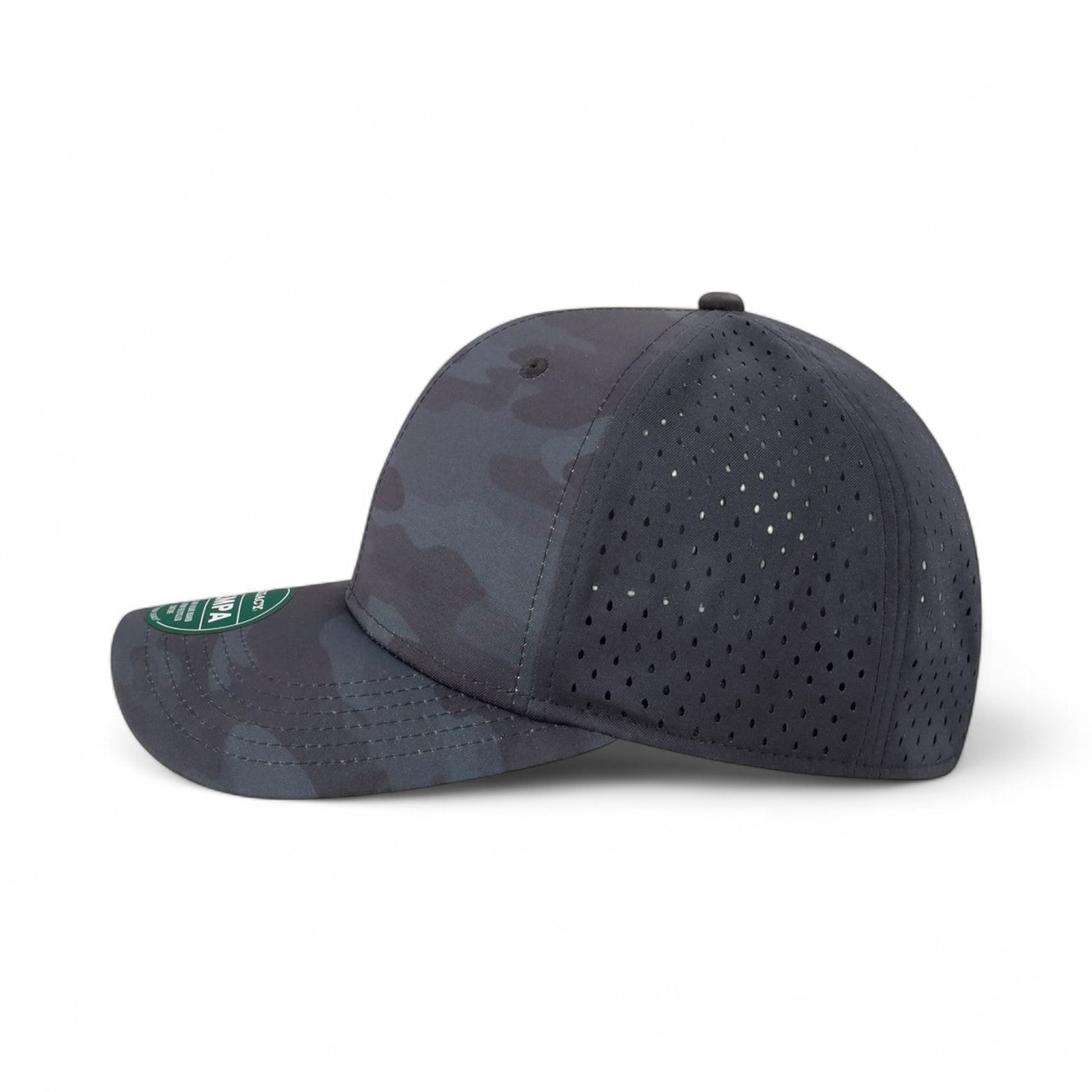 Left side view of Legacy REMPA custom hat in black camo