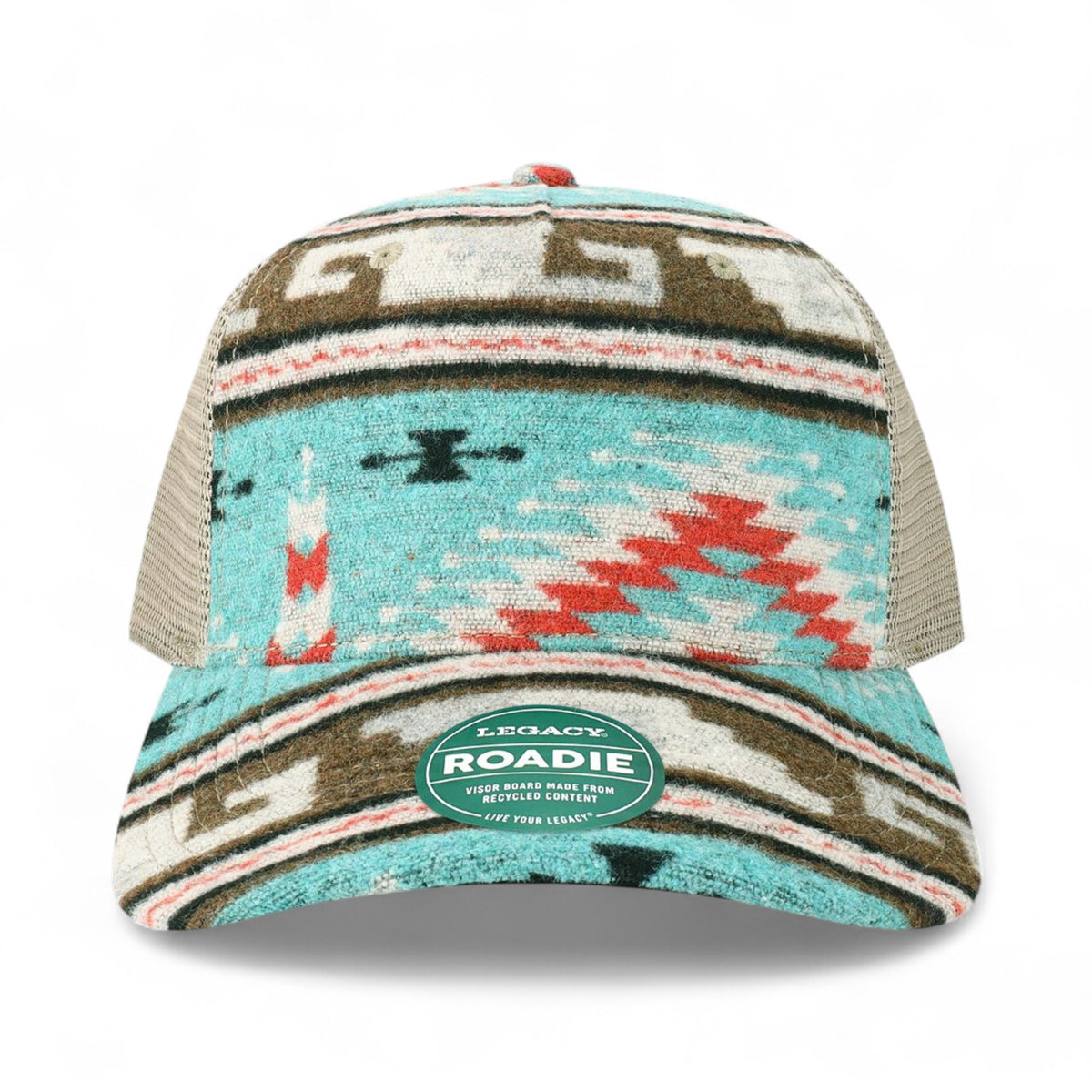 Front view of LEGACY ROADIE custom hat in aztec