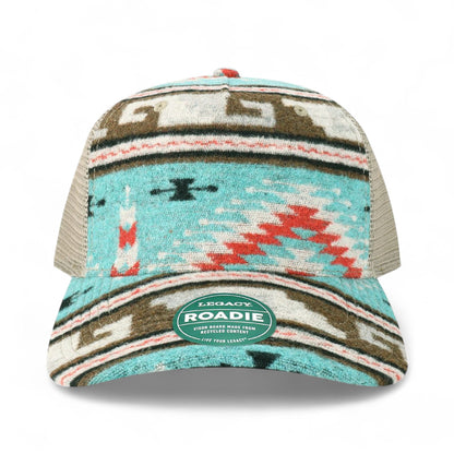 Front view of LEGACY ROADIE custom hat in aztec