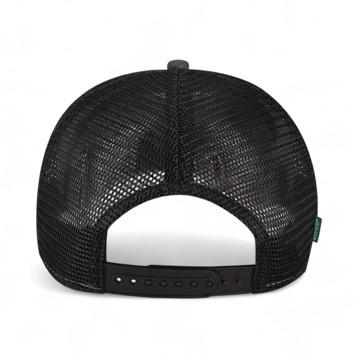Back view of LEGACY ROADIE custom hat in black and  black