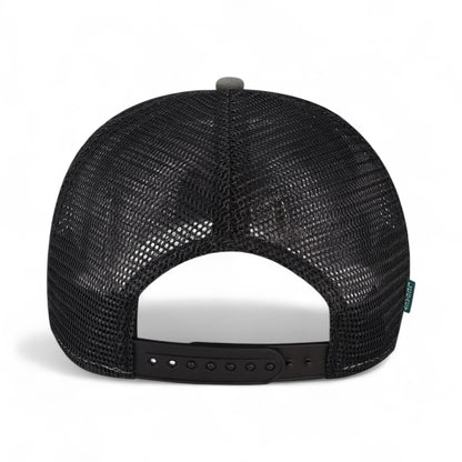 Back view of LEGACY ROADIE custom hat in charcoal slub and  black