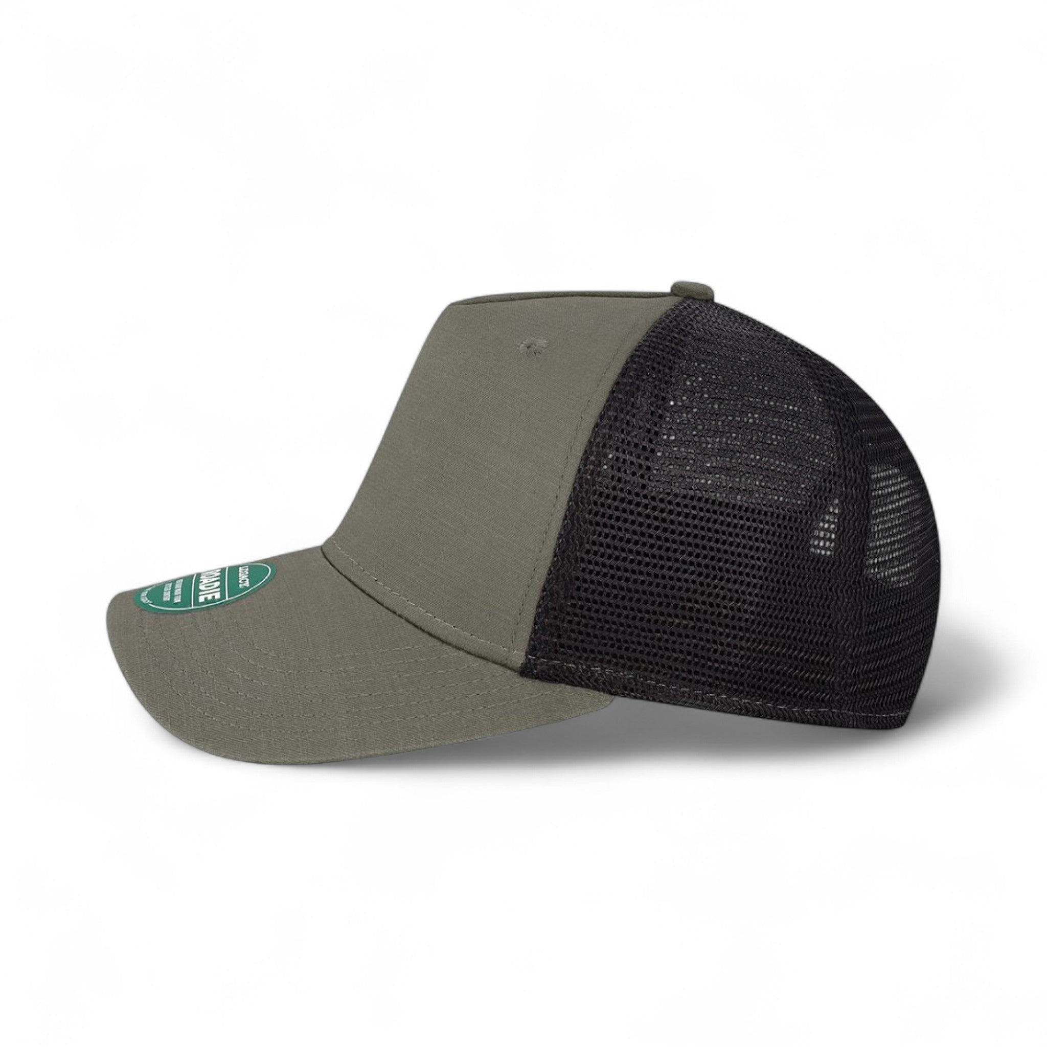 Left side view of Legacy ROADIE custom hat in charcoal slub and  black