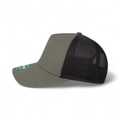 Left side view of Legacy ROADIE custom hat in charcoal slub and  black