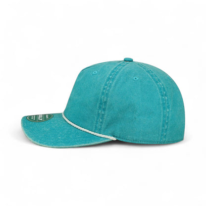 Left side view of Legacy SKULLY custom hat in aqua