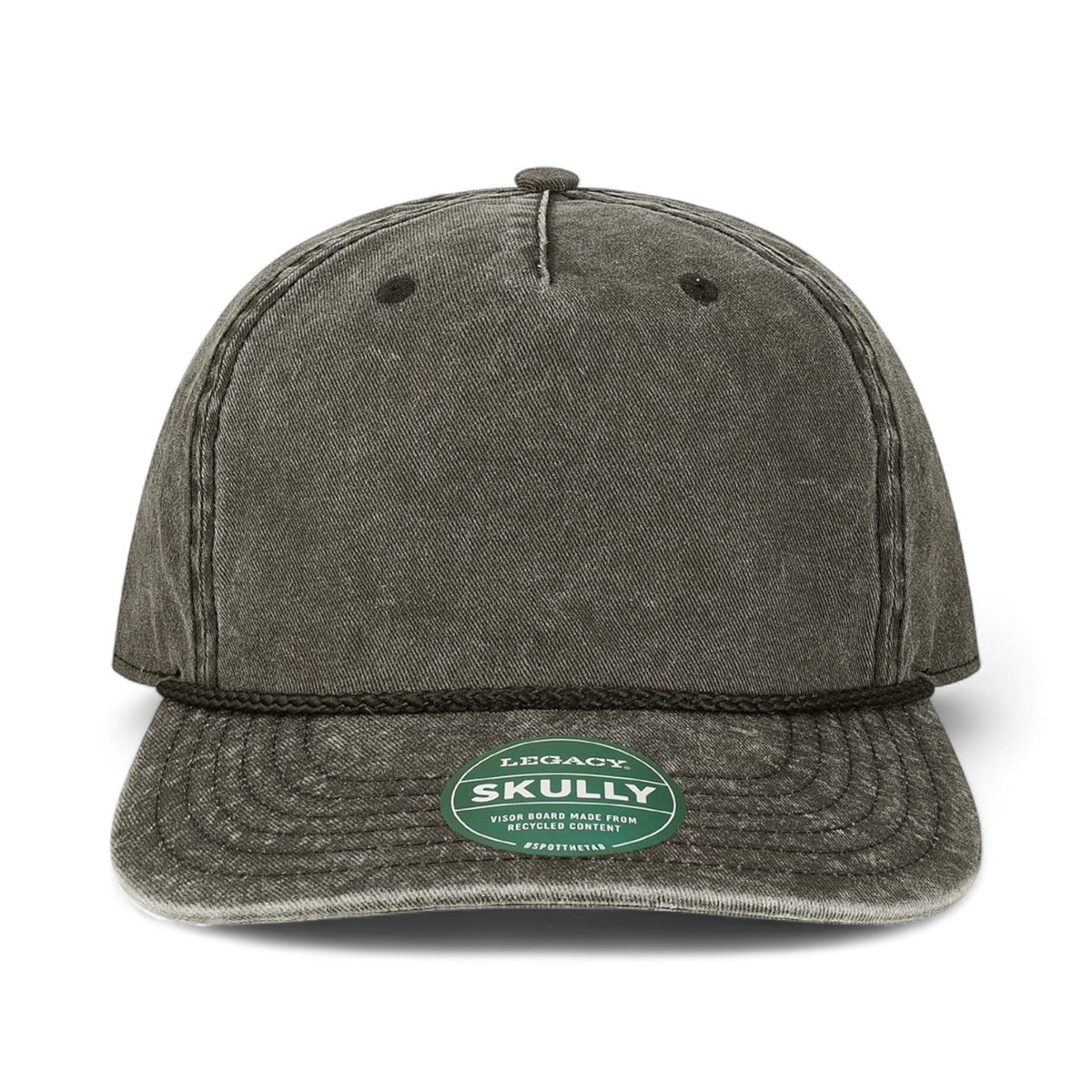 Front view of LEGACY SKULLY custom hat in black