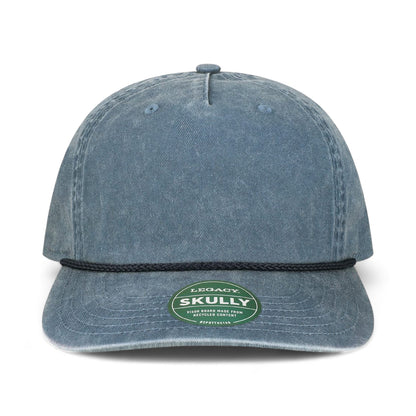 Front view of LEGACY SKULLY custom hat in navy
