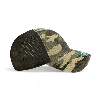Right side view of Legacy TACT custom hat in army camo and black