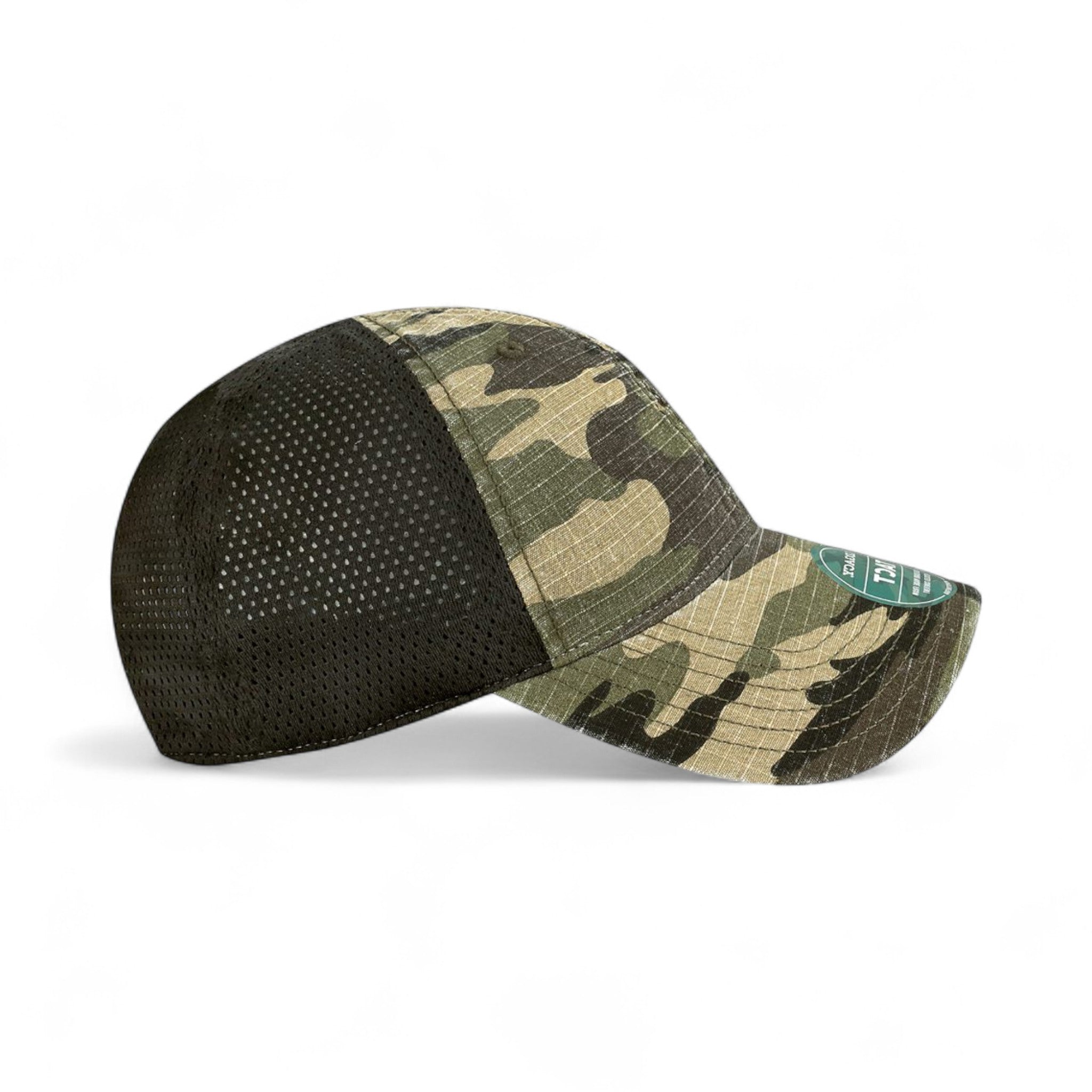 Right side view of Legacy TACT custom hat in army camo and black