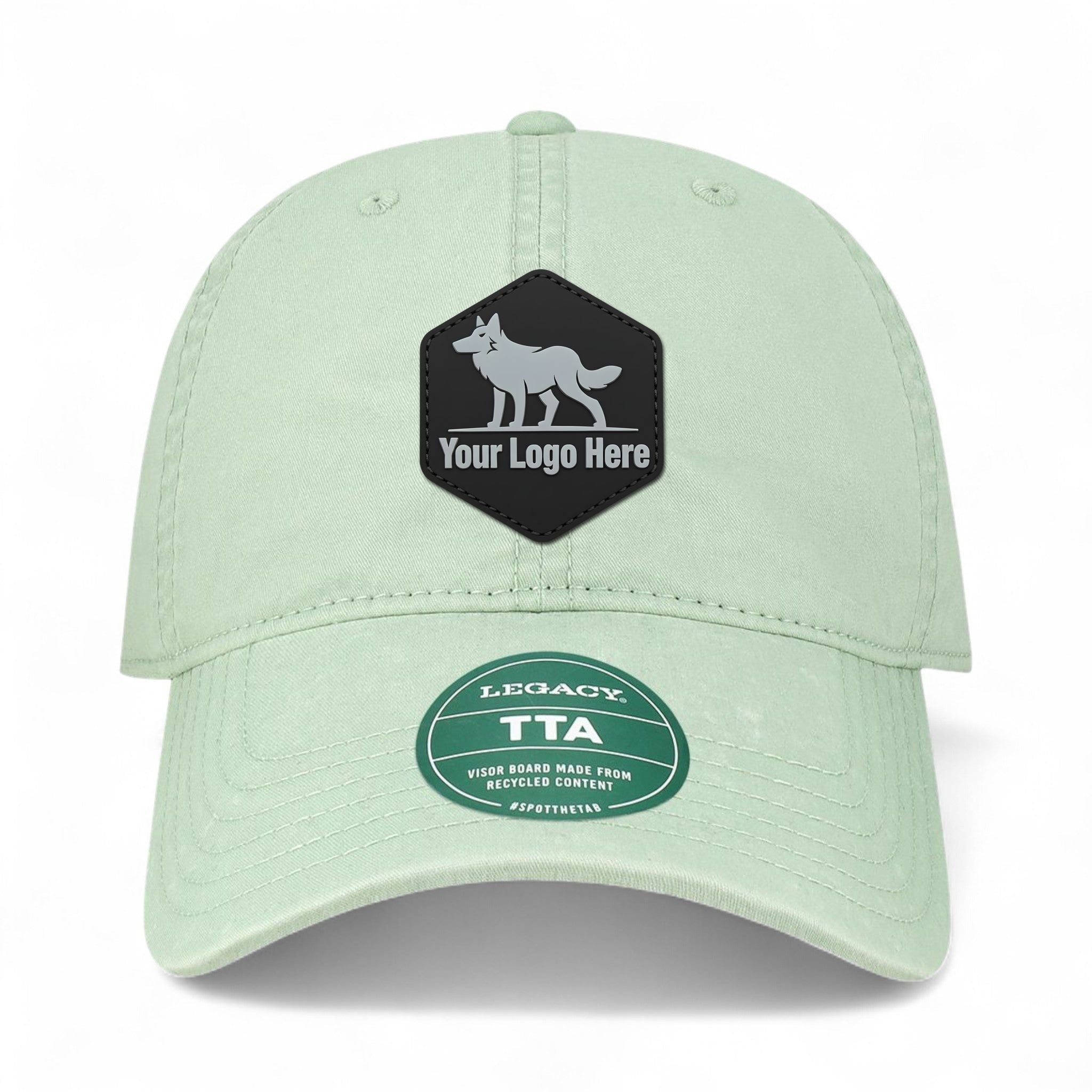 PVC patch preview of Legacy TTA custom hat in aloe