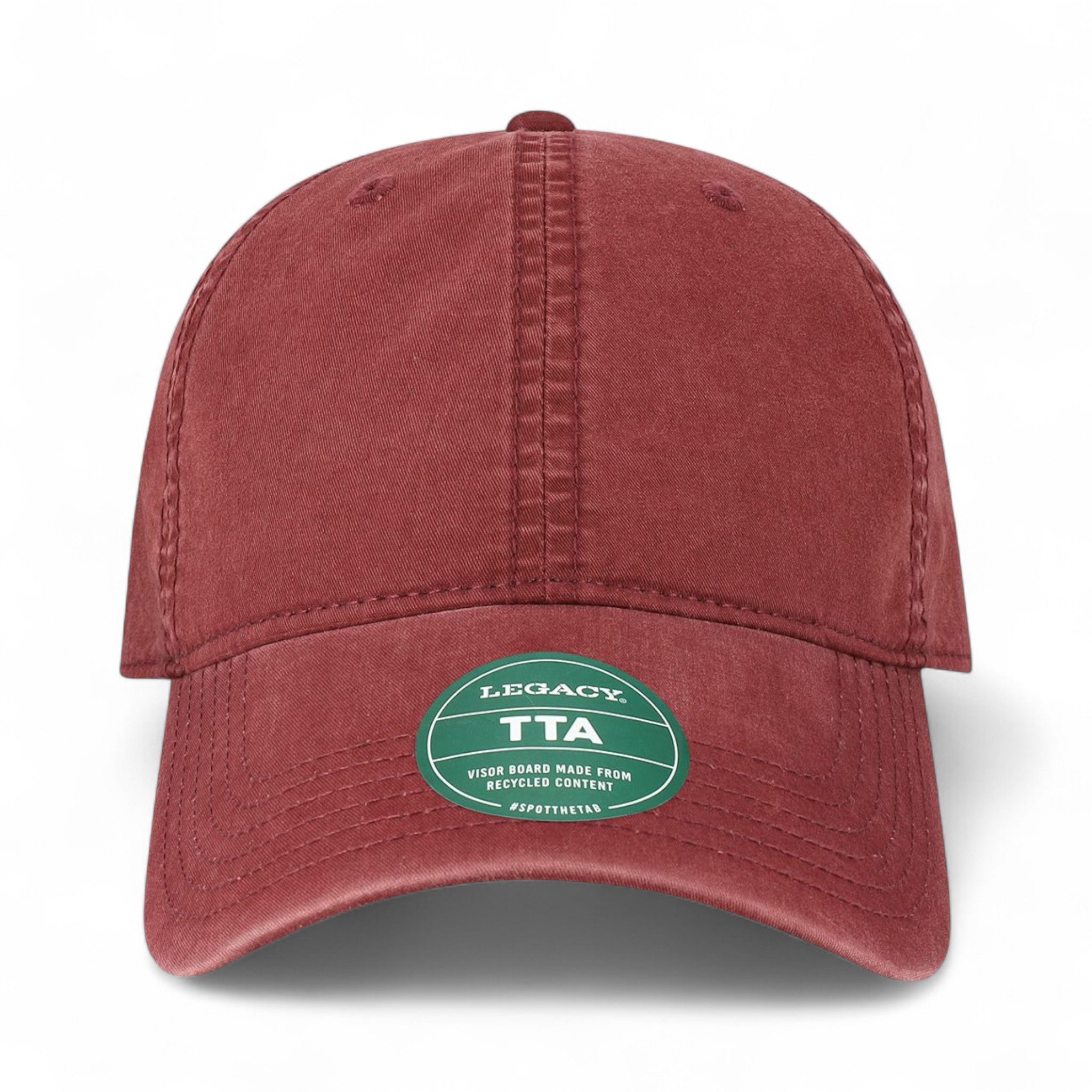 Front view of Legacy TTA custom hat in burgundy