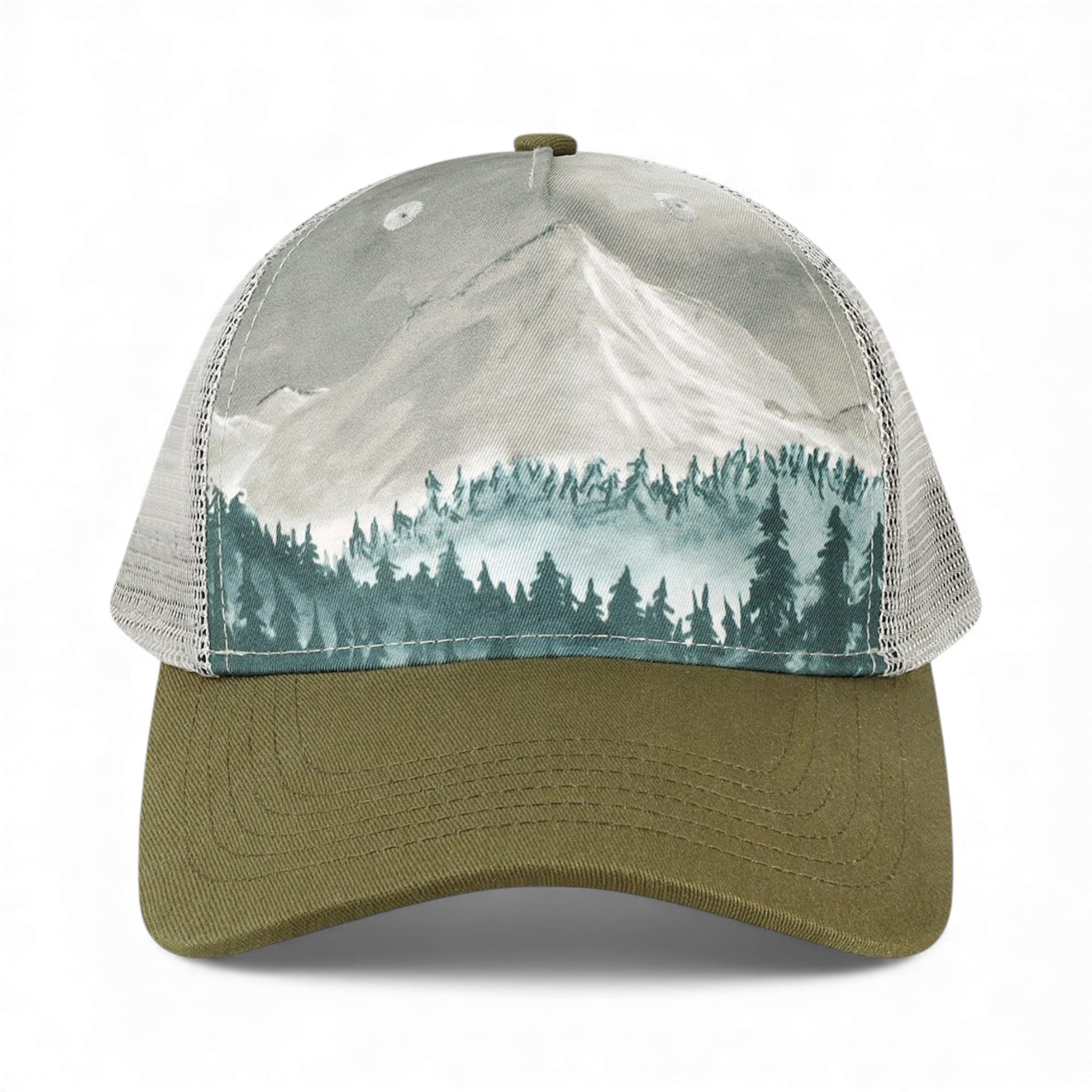 Front view of Locale 5PTKR custom hat in denali olive green and grey
