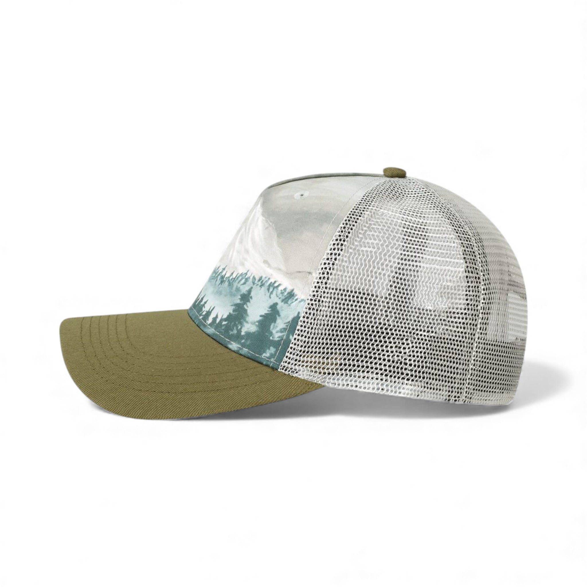 Left side view of Locale 5PTKR custom hat in denali olive green and grey
