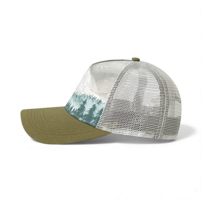 Left side view of Locale 5PTKR custom hat in denali olive green and grey