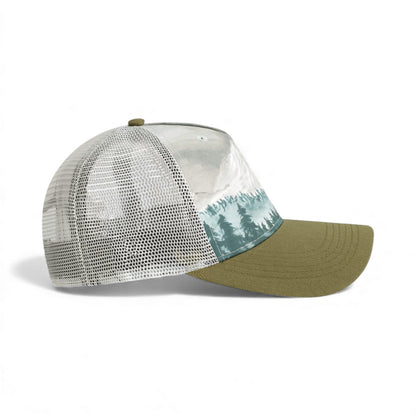 Right side view of Locale 5PTKR custom hat in denali olive green and grey