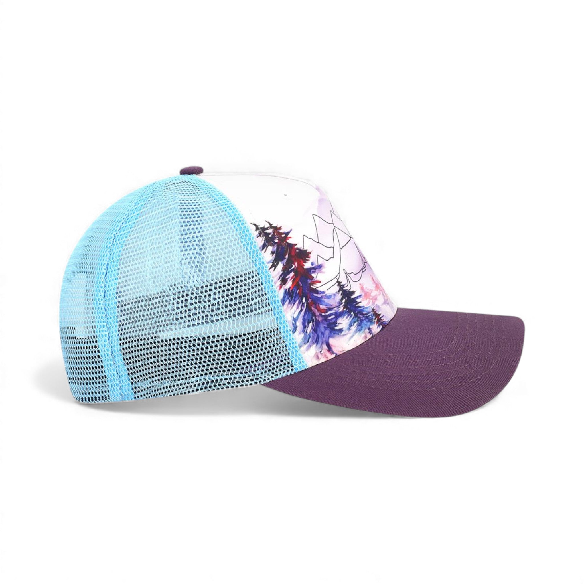 Right side view of Locale 5PTKR custom hat in explorer white and plum