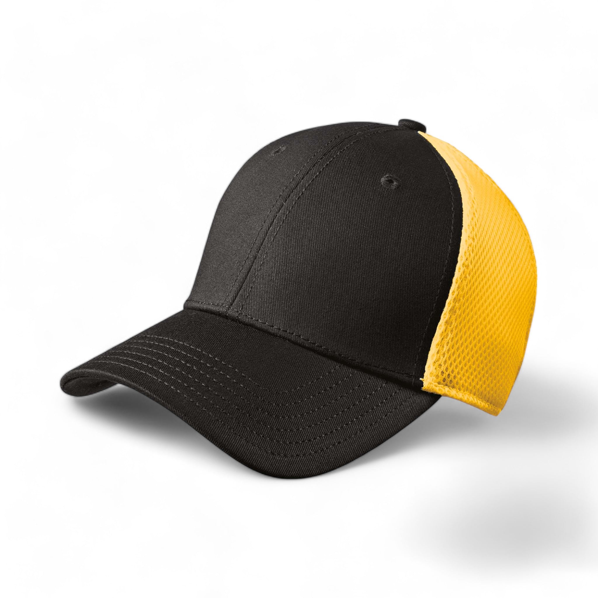 Side view of New Era NE1020 custom hat in black and gold
