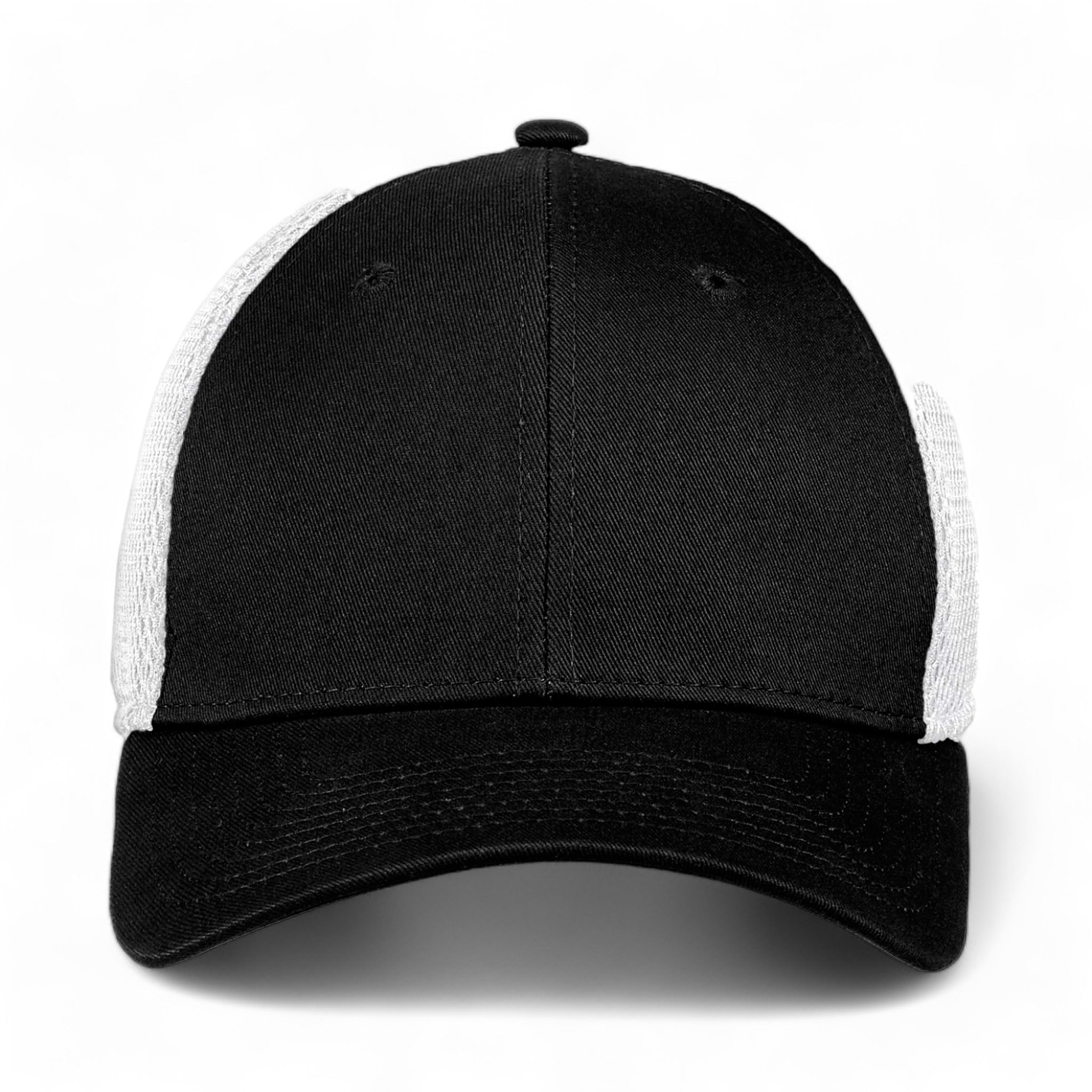 Front view of New Era NE1020 custom hat in black and white
