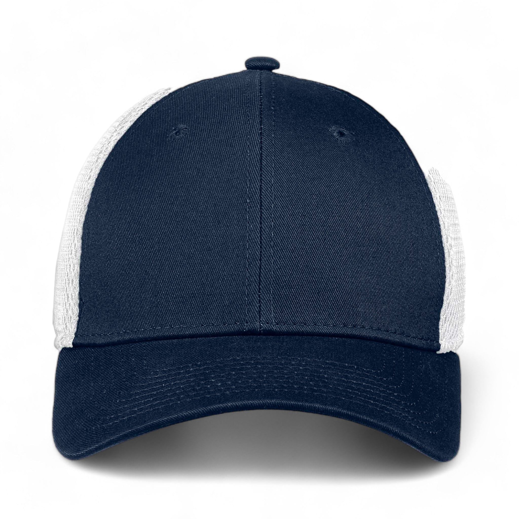 Front view of New Era NE1020 custom hat in deep navy and white