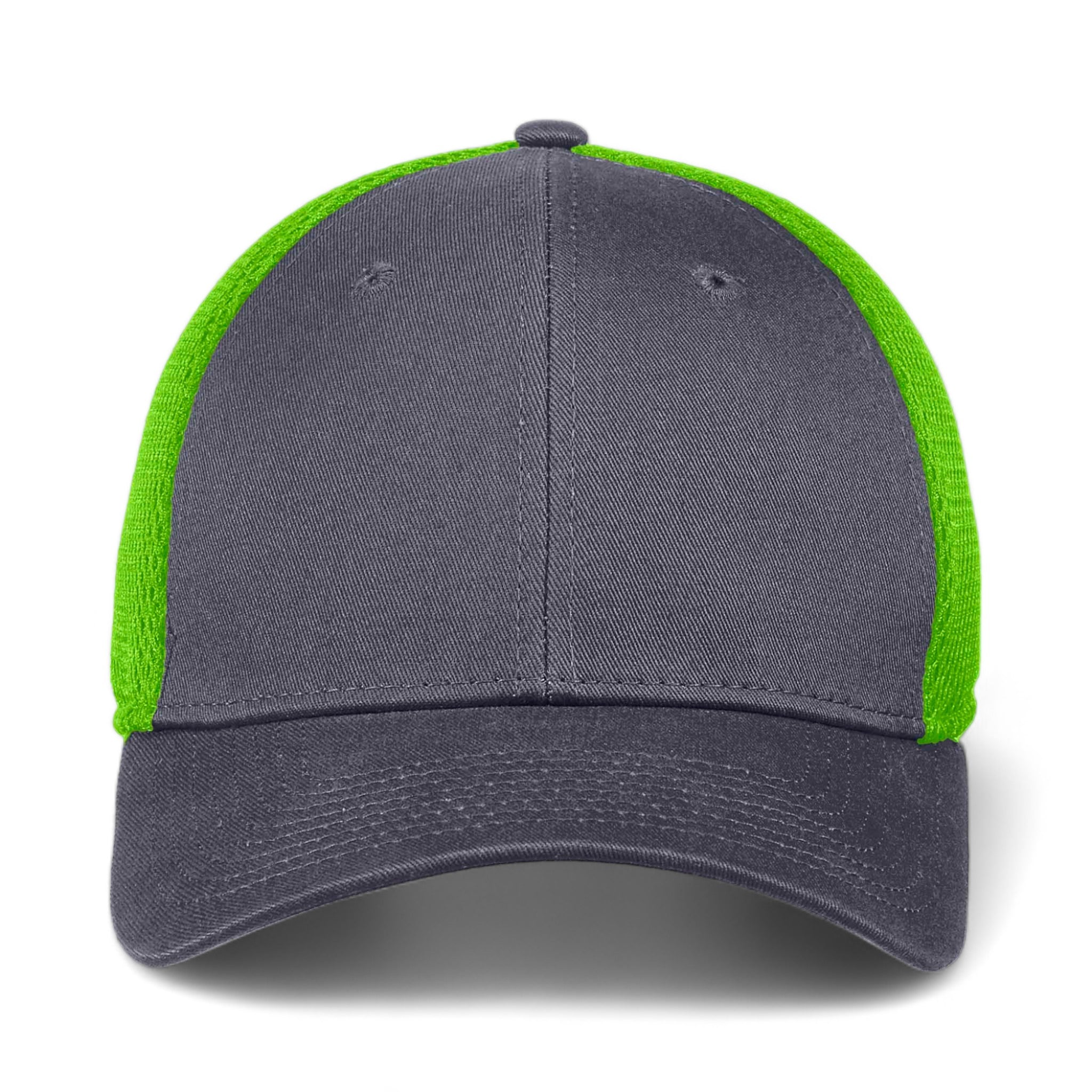 Front view of New Era NE1020 custom hat in graphite and cyber green