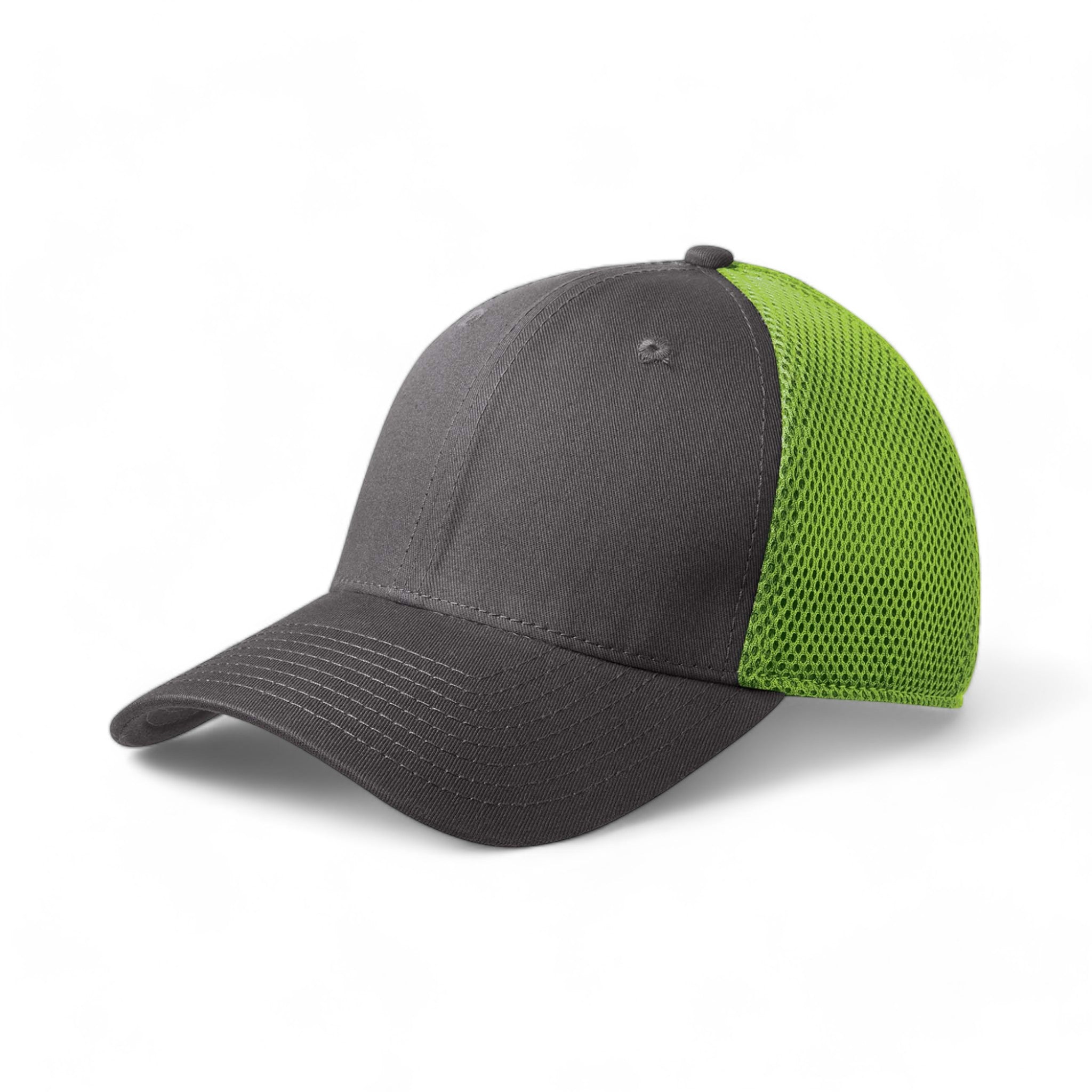 Side view of New Era NE1020 custom hat in graphite and cyber green